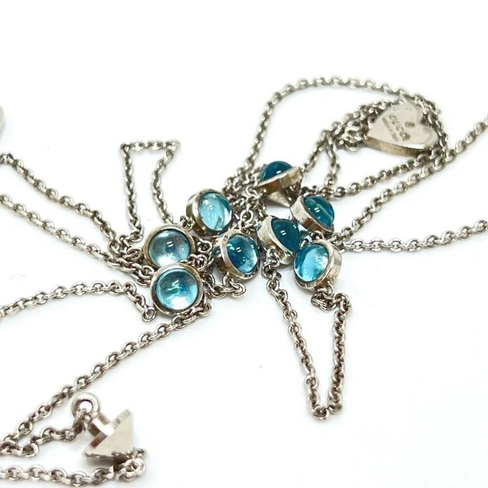 GUCCI Blue Topaz Heart chain long Necklace SV925 Silver - Picture 3 of 10